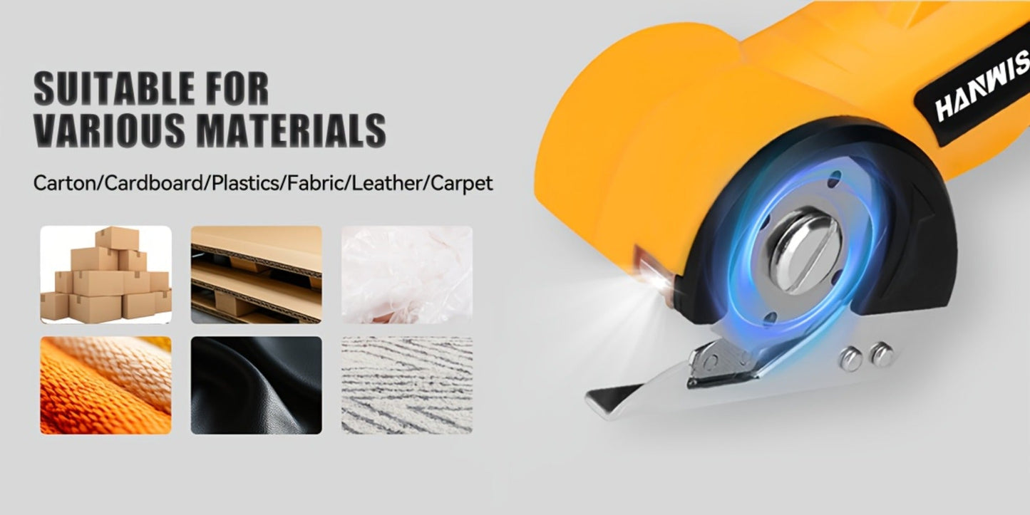 Electric Scissors Cordless 4.2V Rotary Cutter with 2000mAh Battery, 10000 RPM, Safety Lock, LED Light