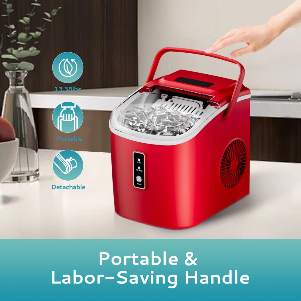 Self-Cleaning Ice Maker Countertop 8 Cubes in 6 Minutes, 2 Ice Sizes S/L, 26-Per Day, Smart ICE FULL & ADD WATER Indicators