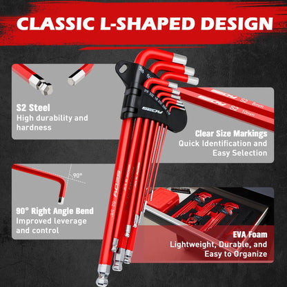 Hex Key & Torx Wrench Set 30-Piece – Long Arm Ball End Allen Wrenches with T-Handle & Extension Bar | SAE