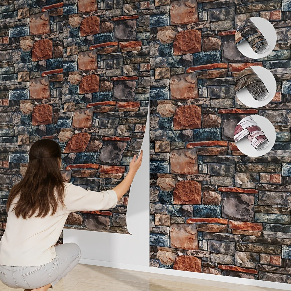 3D Brick Foam Wallpaper Self Adhesive Peel and Stick Wall Panels PVC Rustic Brick Pattern, for Entryways, Bedrooms and Living Spaces