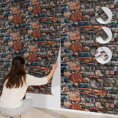 3D Brick Foam Wallpaper Self Adhesive Peel and Stick Wall Panels PVC Rustic Brick Pattern, for Entryways, Bedrooms and Living Spaces