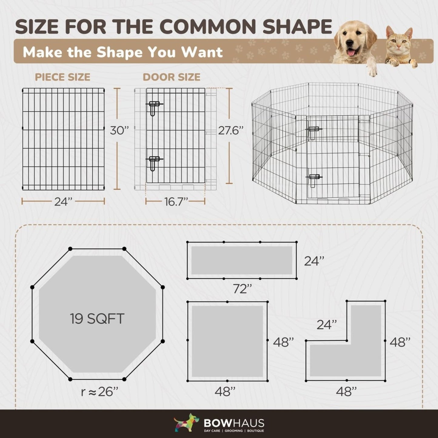 Dog Playpen 8 Panel Foldable Metal Pet Fence with Gate | Heavy-Duty Indoor Outdoor Exercise Pen for Small Dogs & Animals | Portable Kennel
