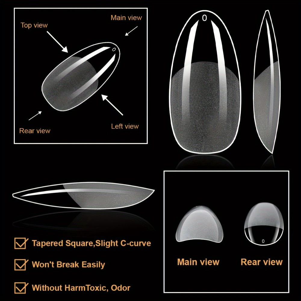 Gel Nail Tips 600 Pieces Clear Crystal Full Cover Nail Extensions – Almond Oval Coffin Stiletto Square Short Medium Long Soft Gel False
