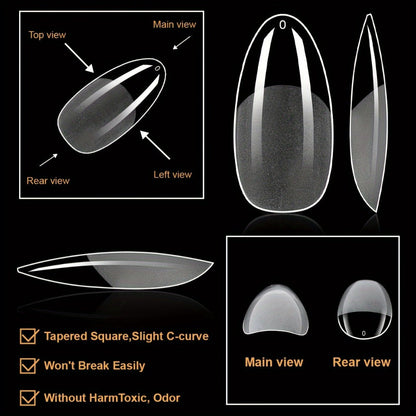 Gel Nail Tips 600 Pieces Clear Crystal Full Cover Nail Extensions – Almond Oval Coffin Stiletto Square Short Medium Long Soft Gel False