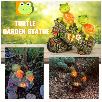 Solar Garden Turtle Statue with 4 LED Lights IP44 Waterproof Resin Frog Face Turtle Figurine Outdoor Decor for Patio Lawn Yard Holiday