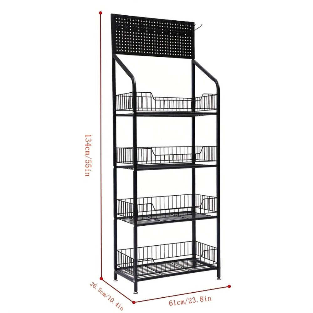 4-Tier Metal Display Rack with Wheels – Rolling Floor Shelf for Kitchen, Store & Home Storage Organization