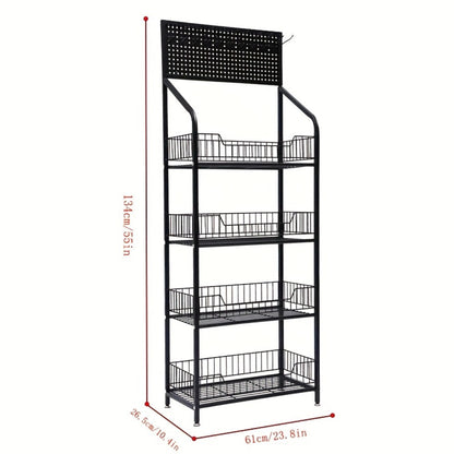 4-Tier Metal Display Rack with Wheels – Rolling Floor Shelf for Kitchen, Store & Home Storage Organization