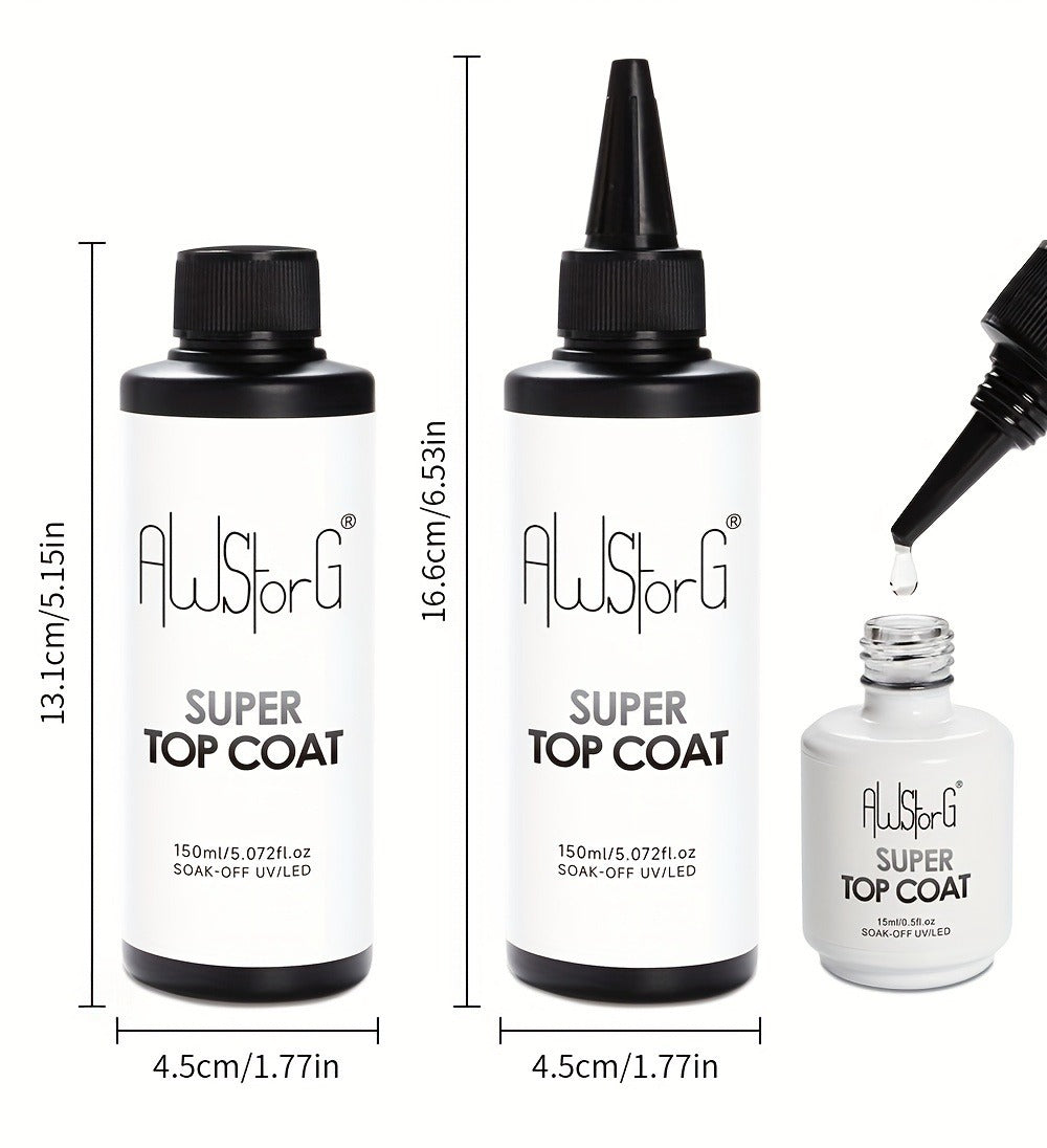 Gel Nail Polish Super-Glossy Top Coat in 15ml Soak-Off Formula with UV/LED Cure for Nail Art