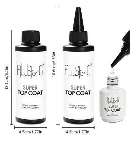 Gel Nail Polish Super-Glossy Top Coat in 15ml Soak-Off Formula with UV/LED Cure for Nail Art