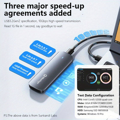 M.2 NVMe/SATA SSD Enclosure 10Gbps USB Adapter, Supports M & B+M Key, 2230/2242/2260/2280, Portable Metal SSD Case for PC