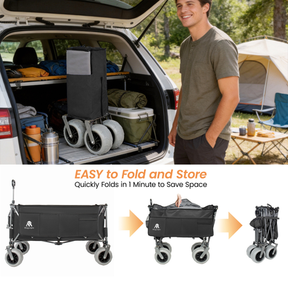 Folding Wagon 52 Inch Utility Cart Collapsible Beach Wagon with Frame for Garden Sports Camping Outdoor