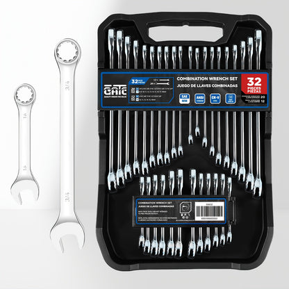 Combination Wrench Set with 14-Piece Metric, 14-Piece SAE or 32-Piece Mixed Checkout Options and Carry Case