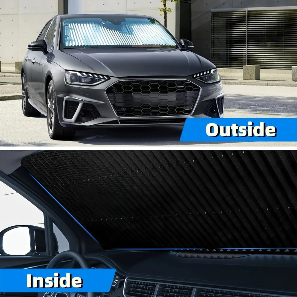 Front Window Sunshade Auto Retractable 46cm | Thermal Insulation Sun Blocking, Easy Fold & Store, Summer Essential Car Accessory for Sedan