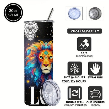Insulated Tumbler 20oz Zodiac Horoscope 304 Stainless Steel with Lid, Straw and 12 Sign Choices