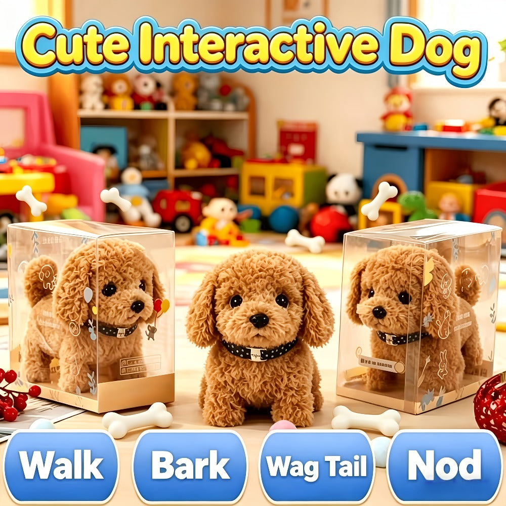 Walking Barking Robot Dog Toy for Adults Teens, Plush Biomimetic Puppy with Expressive Eyes, One-Button Control