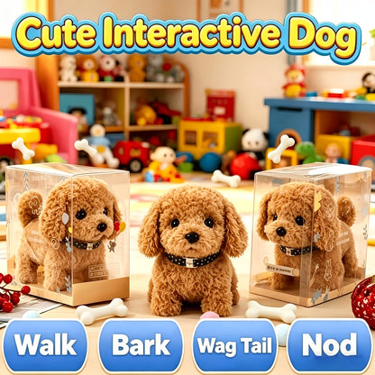 Walking Barking Robot Dog Toy for Adults Teens, Plush Biomimetic Puppy with Expressive Eyes, One-Button Control