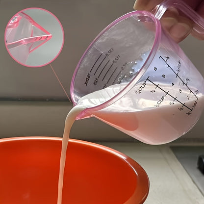 Pink Four-Piece Measuring Set with 150ml, 300ml and 600ml Cups, 20ml Spoon and Multi-Unit Markings