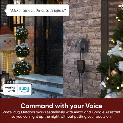 Wyze Outdoor Smart Plug Dual Independent Outlets, WiFi, Energy Monitoring, Built-in Light Sensor