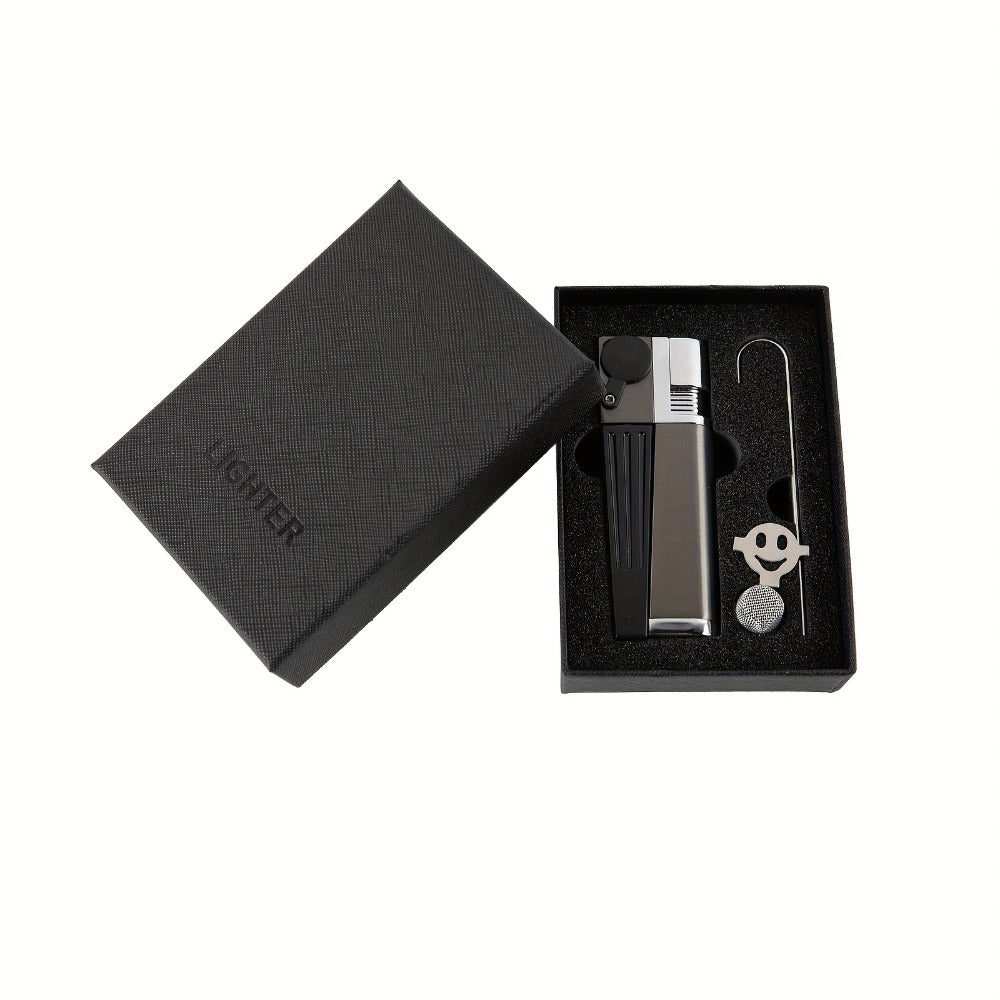 Folding Pipe Lighter Refillable 2-in-1 with Adjustable Flame, Metal-Crafted Durable Design, Gift Box Included
