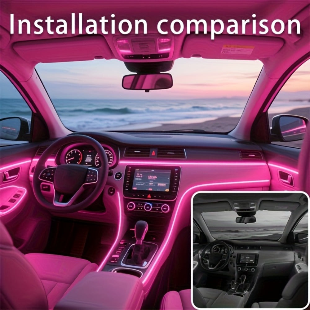Car Interior Ambient Light Strip with 3 m / 118-Inch Label, Seven Pictured Colors, App Control and USB Plug
