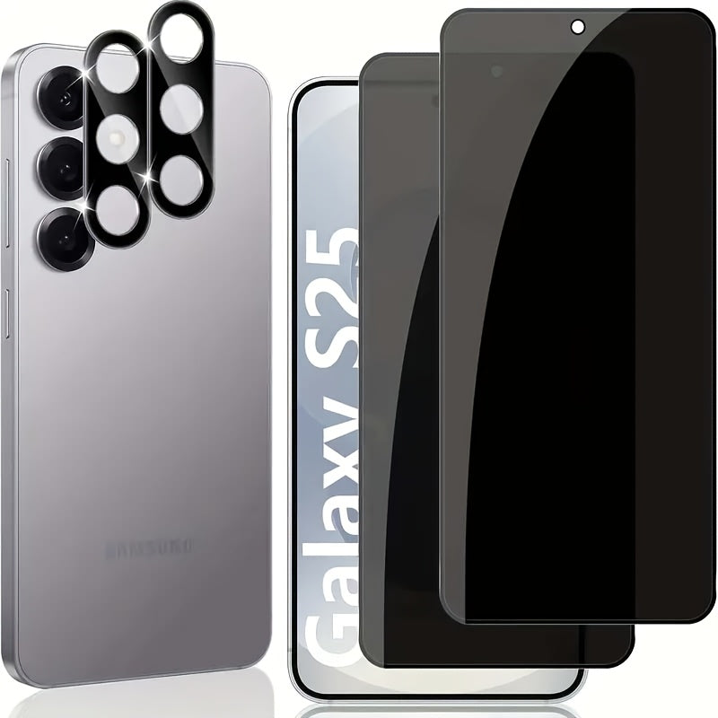 Samsung Galaxy Screen Protector + Camera Lens 2+2 Pack, 9H Anti-Spy Tempered Glass, Fingerprint Unlock Support