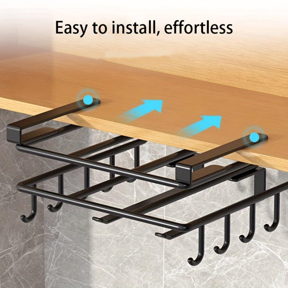 Kitchen Organizer Cutting Board Hook Rack in Carbon Steel for Cabinet-Door or Wall-Mount Storage in Black