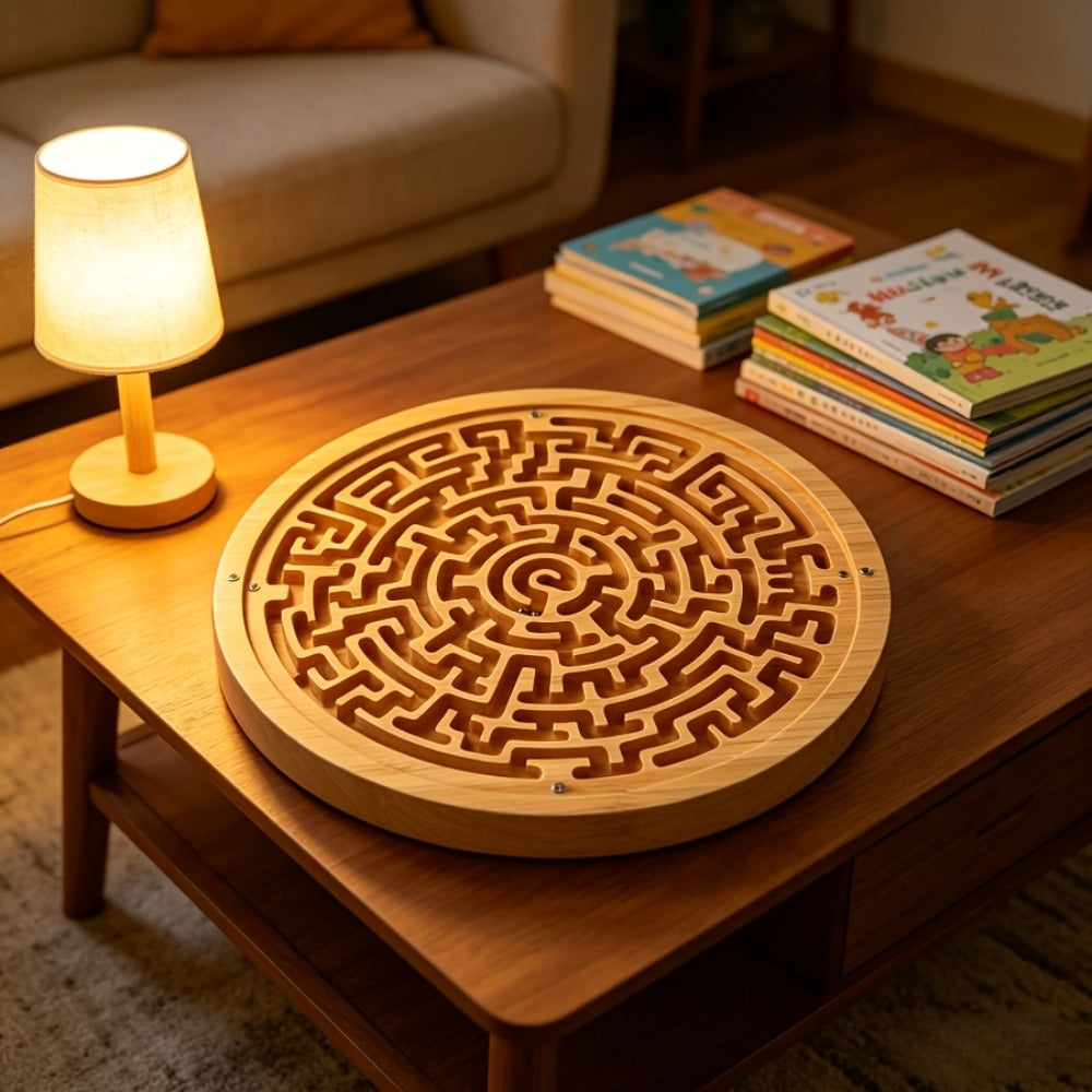 Wooden Maze Balance Board with Steel Ball, Brain Training Puzzle Game for Kids & Adults, Hand-Eye Coordination