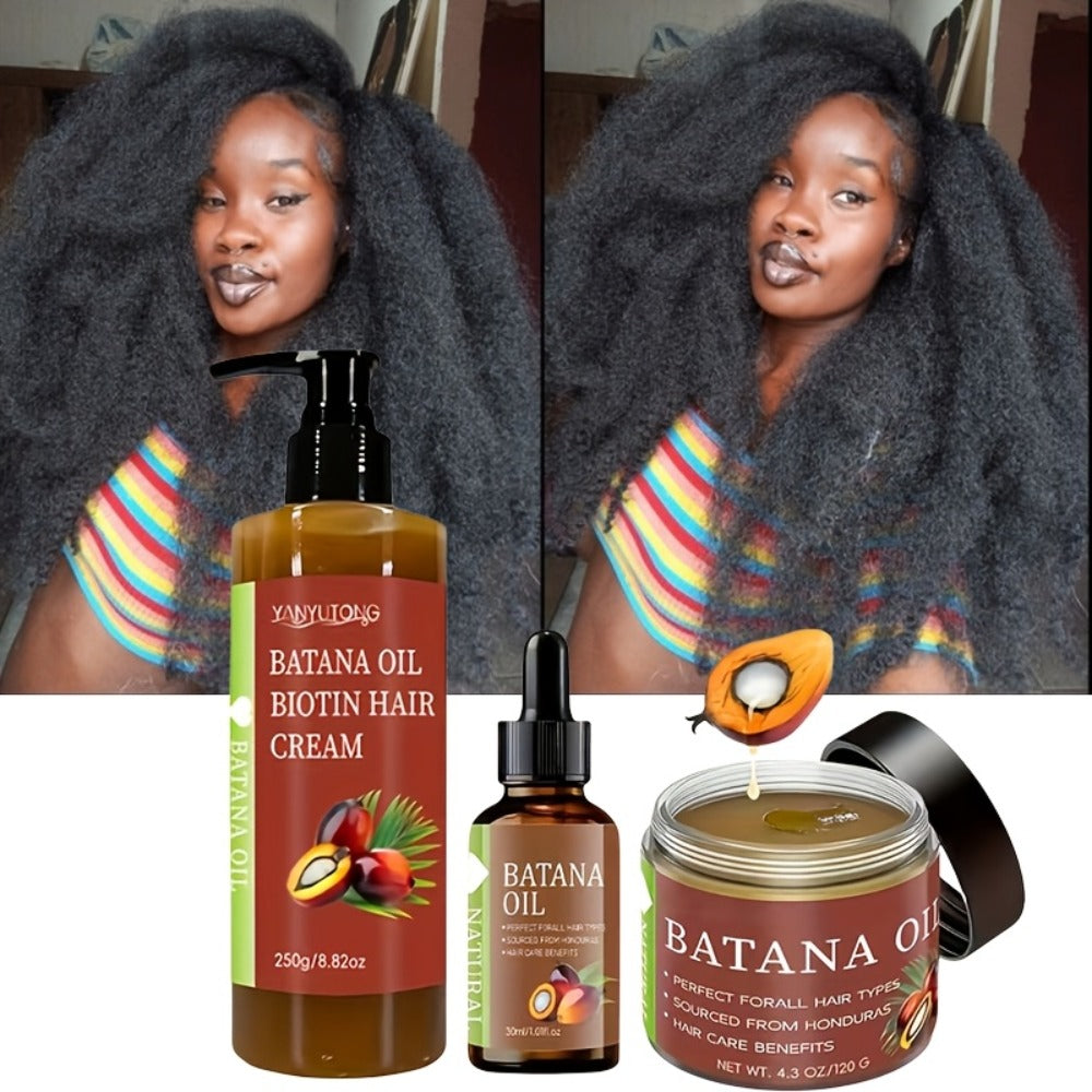 Batana Oil Set 3-Piece from Honduras - Dr. Sebi Cold Pressed Unrefined Batana Oil with Hair Mask & Essence