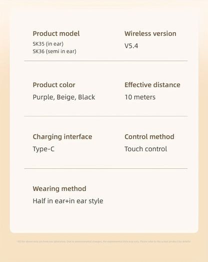 Wireless Earbuds MSHUKCOE 2-in-1 Mini Sleep Style with Touch Controls and Black, Khaki or Purple Choices