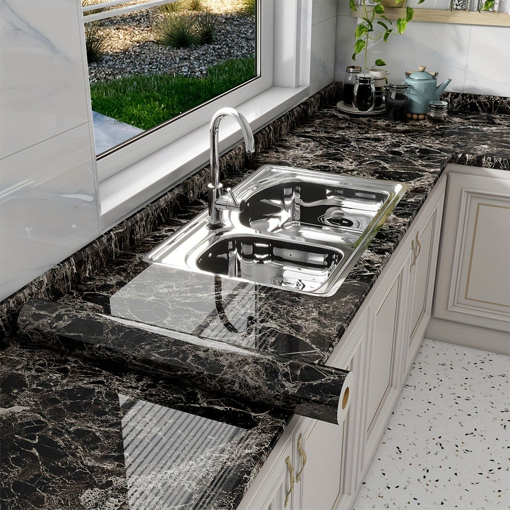 Marble Peel and Stick Wallpaper Roll – Oil-Proof Self-Adhesive Wall Contact Paper for Kitchen Backsplash Bathroom Countertop