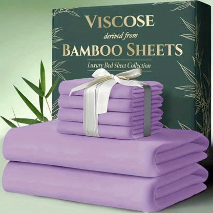 Bed Sheet Set 6-Piece Bamboo Fabric with 40–44 cm Pocket, Double-Stitched Edges and Seven Colors