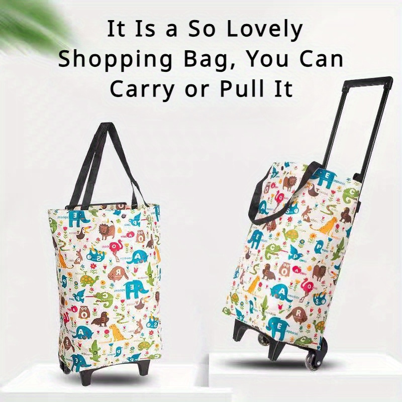 Folding Shopping Cart 2-in-1 Oxford Large Capacity Portable Tote Bag Reusable Grocery Bag on Wheels for Camping Business Delivery Market