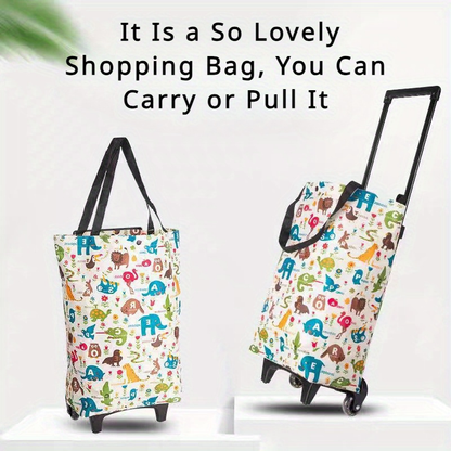 Folding Shopping Cart 2-in-1 Oxford Large Capacity Portable Tote Bag Reusable Grocery Bag on Wheels for Camping Business Delivery Market