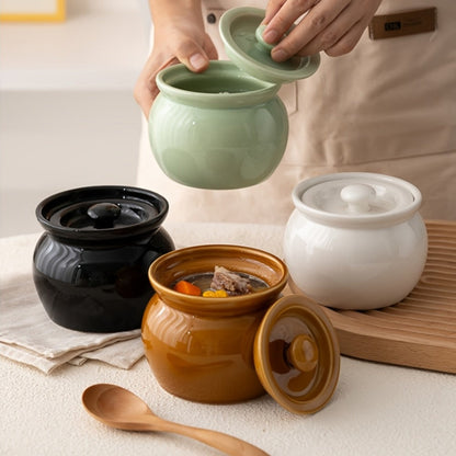 Ceramic Steam Stewing Pot - Water-Separated Clay Pot for Soups, Stews & Slow Cooking, Household Steaming Pot with Lid for One Person