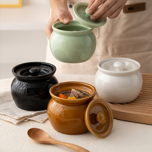 Ceramic Steam Stewing Pot - Water-Separated Clay Pot for Soups, Stews & Slow Cooking, Household Steaming Pot with Lid for One Person