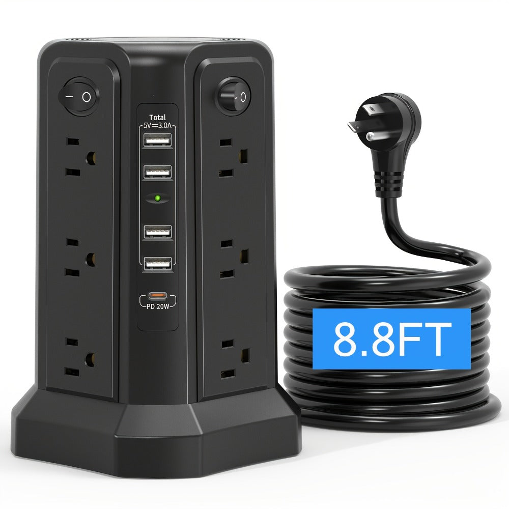 Power Strips with Surge Protection, Tower with 12–16 AC Outlets, 4 USB-A, PD 20W USB-C and 1500J Surge Protection for Home Office Charging