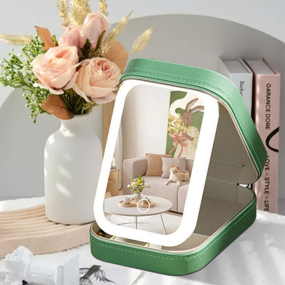 Lighted Makeup Case with LED Mirror & Cosmetic Organizer – 1200mAh Rechargeable USB Travel, for Makeup, Travel and Everyday Vanity Use