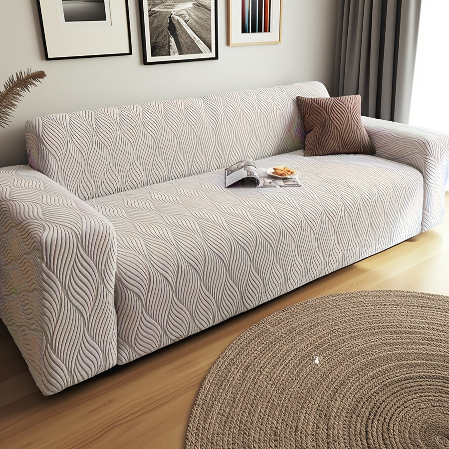 Sofa Cover Polar Fleece Modern Jacquard Elastic Slipcover with Elastic Fit for 1 to 4-Seater Sofas