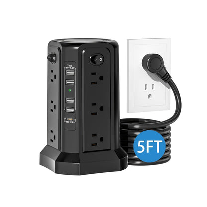 Power Strips with Surge Protection, Tower with 12–16 AC Outlets, 4 USB-A, PD 20W USB-C and 1500J Surge Protection for Home Office Charging