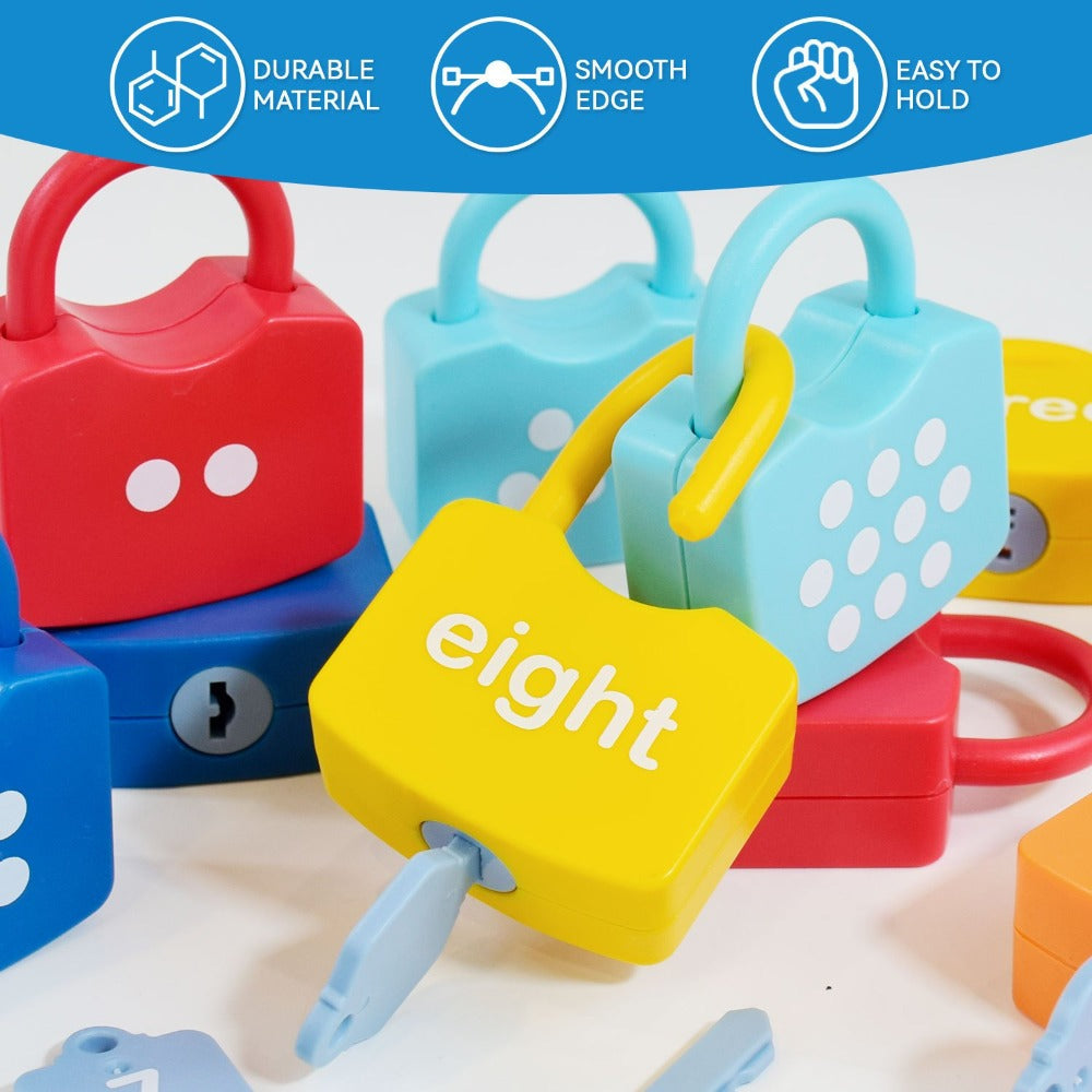 Preschool Math Lock and Key Counting Toy 10 Sets – Number Recognition Manipulative for Kids Ages 3-5, Color-Coded Kindergarten Math