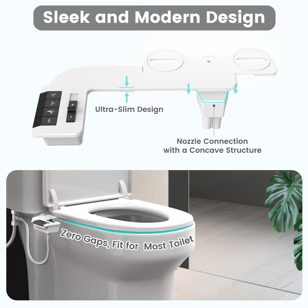 Bidet Attachment for Toilet – Dual Retractable Nozzle Non-Electric Self-Cleaning Fresh Water Bidet Sprayer