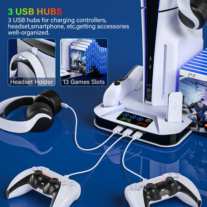 PS5 Pro Slim Cooling Station with Controller Charging Station for PS5/Slim/Pro Standard & Disc/Digital Console