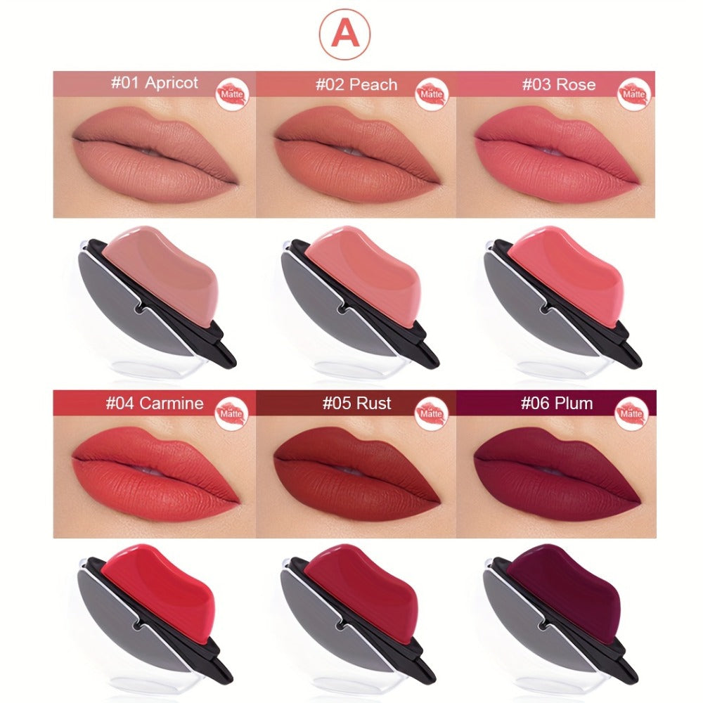 Lipstick Set, Mirsist 6-Piece Lip-Shaped Color Collection with Three Numbered Shade-Group Options