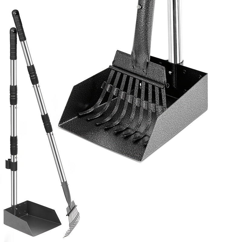 Dog Pooper Scooper Set Stainless Steel – Rust-Proof Tray & Rake with Adjustable Handles, Easy-Clean Pet Waste Removal Scoop for All Breeds