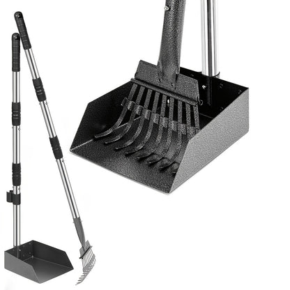 Dog Pooper Scooper Set Stainless Steel – Rust-Proof Tray & Rake with Adjustable Handles, Easy-Clean Pet Waste Removal Scoop for All Breeds