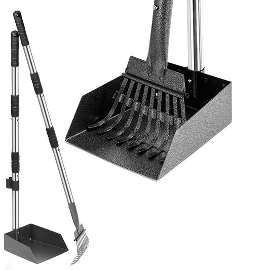 Dog Pooper Scooper Set Stainless Steel – Rust-Proof Tray & Rake with Adjustable Handles, Easy-Clean Pet Waste Removal Scoop for All Breeds