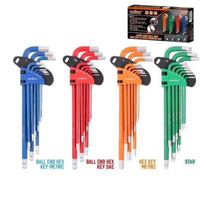 Allen Wrench Set Ball End Hex Key – SAE & Metric Color-Coded with T-Handle & Torx Keys Chrome Vanadium Steel for Bicycle Repair Auto DIY