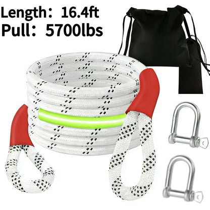 Recovery Tow Strap Heavy Duty – Up to 48000 LBS Break Strength, Kinetic Tow Rope with 2 D-Ring Shackles, Reflective Safety Flag & Storage