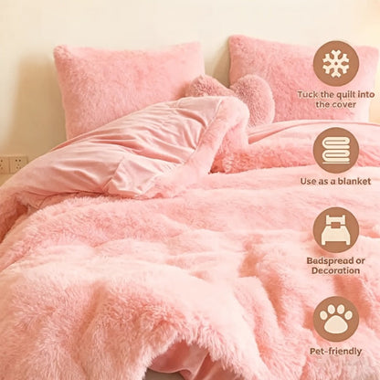 Velvet Duvet Cover Set Fluffy Plush Bedding Minimalist Solid Color, Carved Velvet Quilt Cover with Pillow Shams
