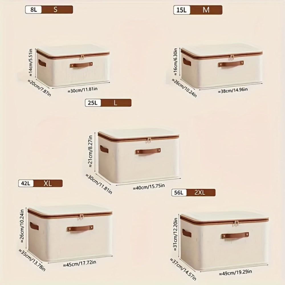 Two-Pack Foldable Fabric Storage Bins with Zipper Lids, Side Handles and Five Size Options